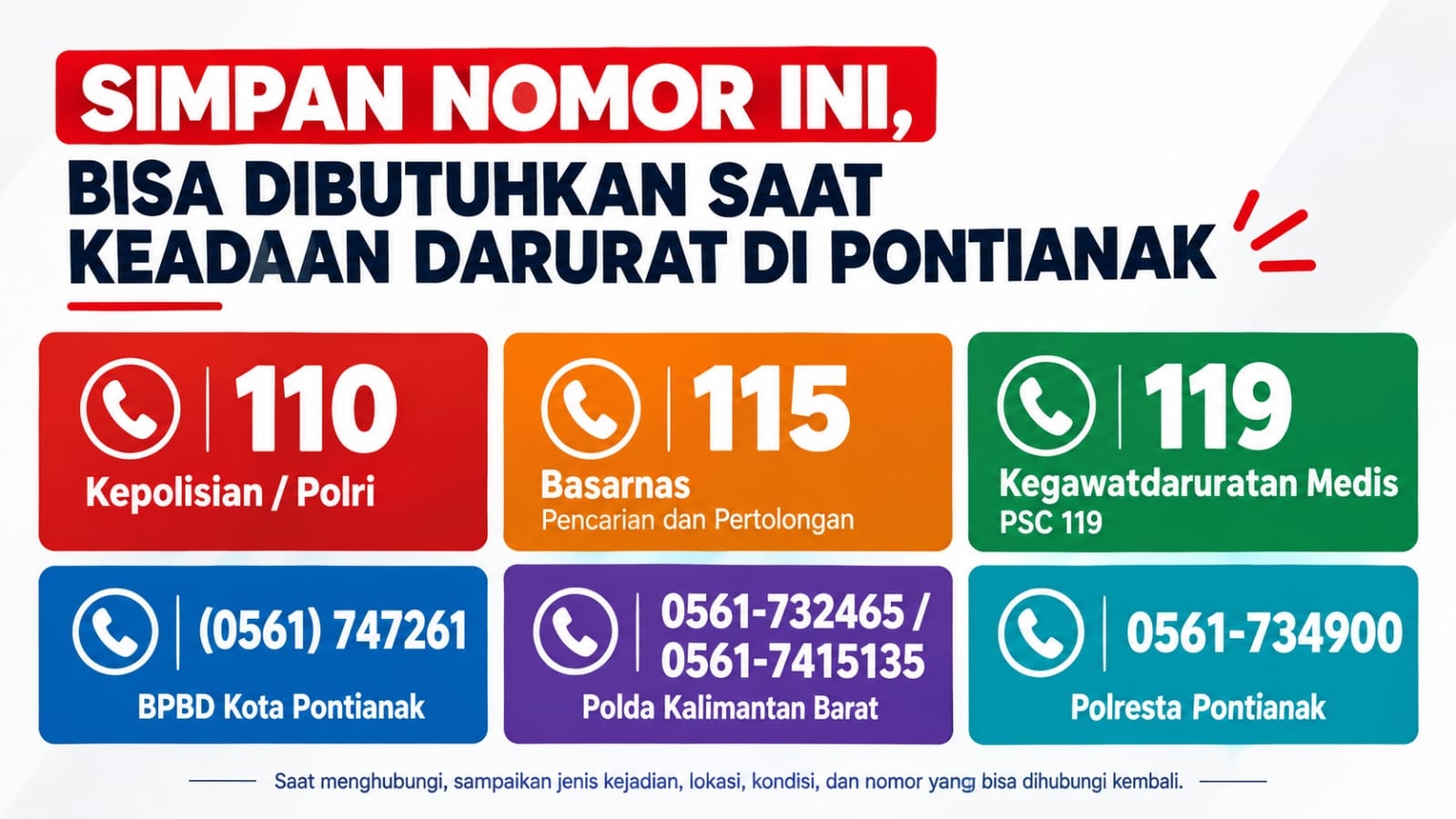 Simpan Nomor Ini, Bisa Dibutuhkan Saat Keadaan Darurat di Pontianak