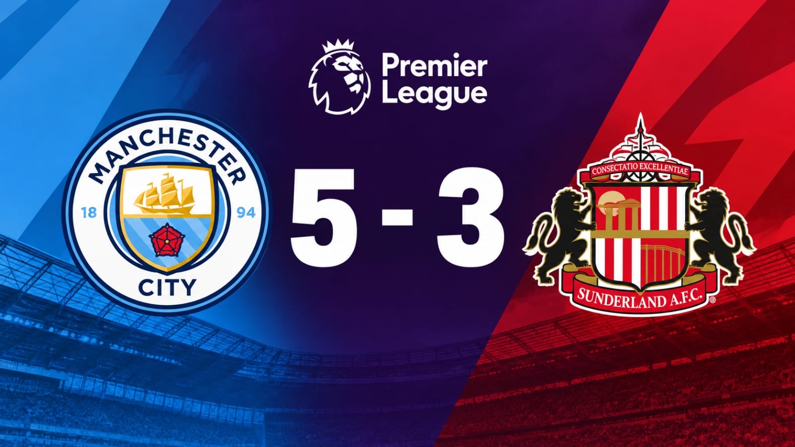 Manchester City Tak Terbendung, Sunderland Ditekuk 5-3