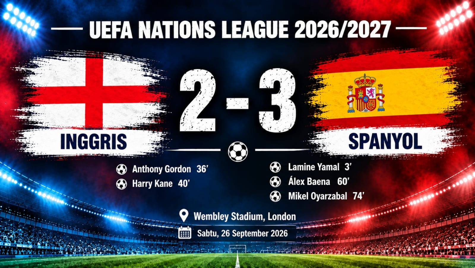 Spanyol Comeback, Inggris Kehilangan Keunggulan di Wembley