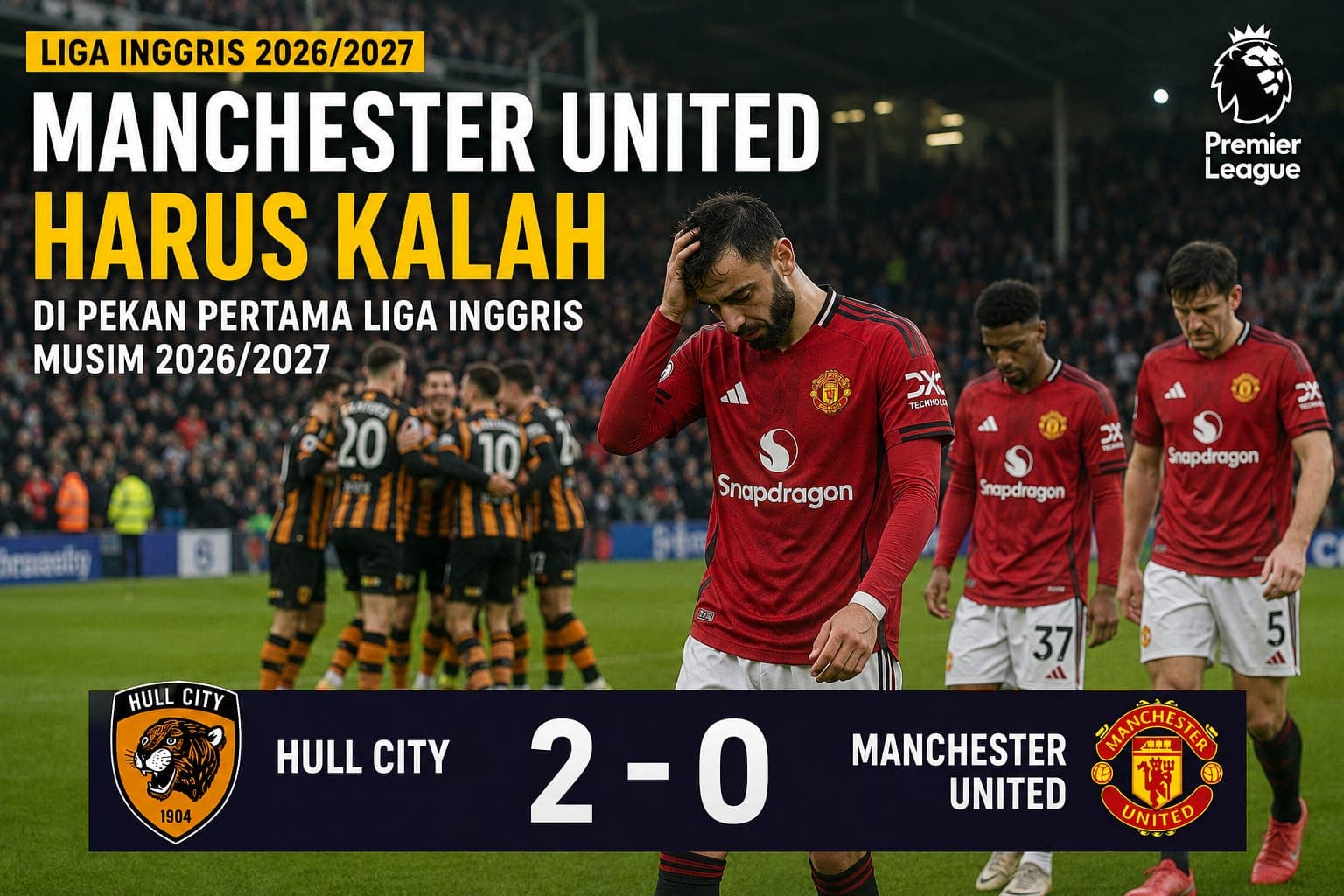 Manchester United Kalah 0-2 dari Hull City di Laga Pembuka Liga Inggris 2026/2027